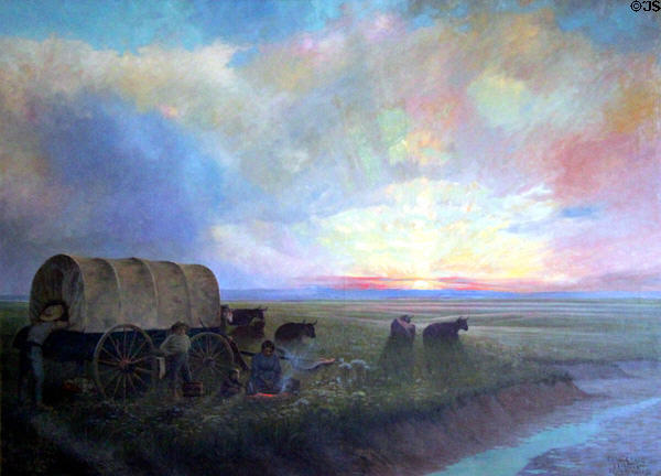 Pioneer Wagons at Sunset painting (1903) by Charles Craig at Colorado Springs Pioneers Museum. Colorado Springs, CO.