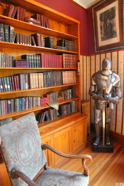 Library with knight's armor at Miramont Castle. Manitou Springs, CO.