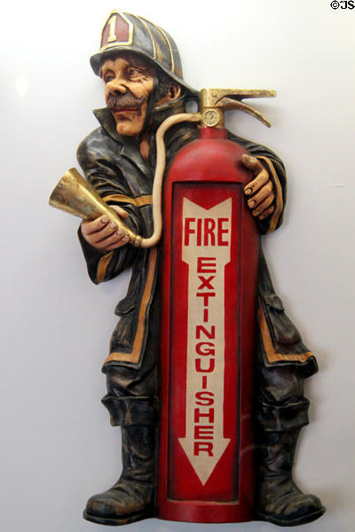 Fire Extinguisher sign in fire museum at Miramont Castle. Manitou Springs, CO.