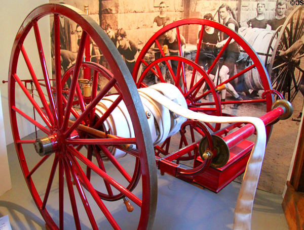 Hose cart (1880) in fire museum at Miramont Castle. Manitou Springs, CO.