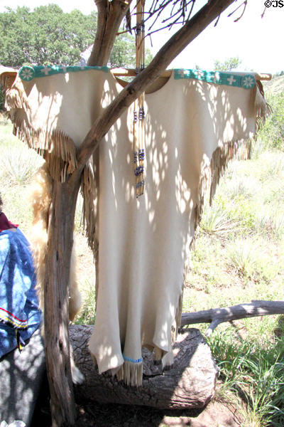 Buckskin dress in Indian settlement area at Rock Ledge Ranch Historic Site. Colorado Springs, CO.