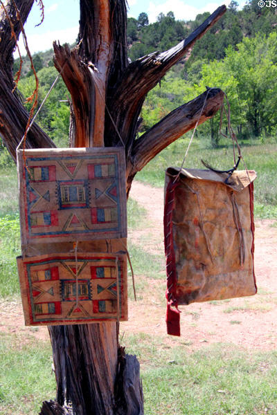 Native parfleche in Indian settlement area at Rock Ledge Ranch Historic Site. Colorado Springs, CO.