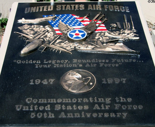 U.S. Air Force 50th Anniversary commemorative plaque at Peterson Air & Space Museum. Colorado Springs, CO.