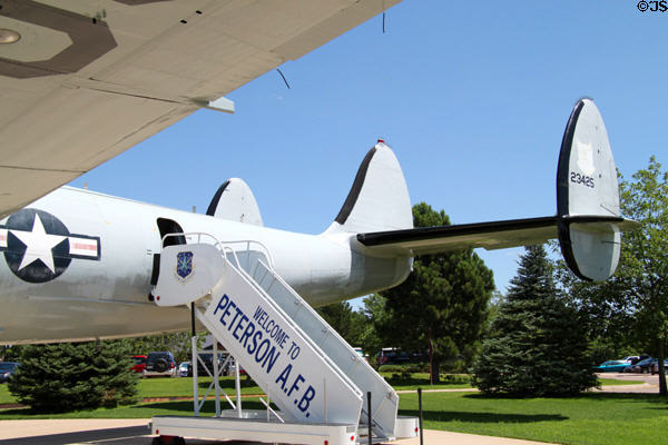 Triple tail of Lockheed EC-121T Warning Star Constellation (1953) at Peterson Air & Space Museum. Colorado Springs, CO.
