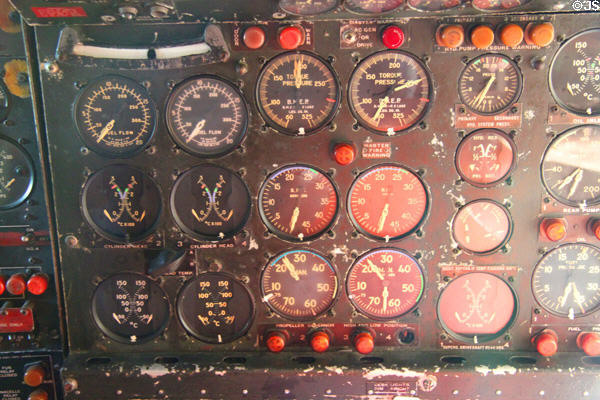Cockpit instruments in Lockheed EC-121T Warning Star Constellation (1953) at Peterson Air & Space Museum. Colorado Springs, CO.