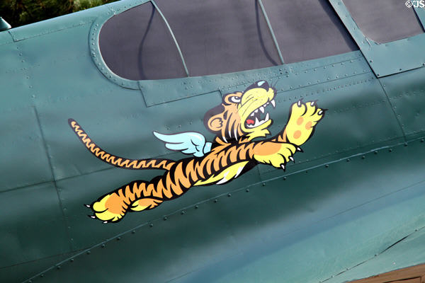 Curtiss P-40E Warhawk (1941) with Flying Tigers symbol at Peterson Air & Space Museum. Colorado Springs, CO.