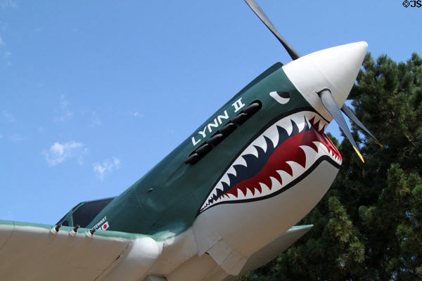 Curtiss P-40E Warhawk (1941) with Flying Tigers teeth at Peterson Air & Space Museum. Colorado Springs, CO.
