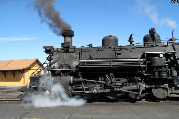 Cumbres & Toltec steam locomotive #488 puffing steam. Antonito, CO.