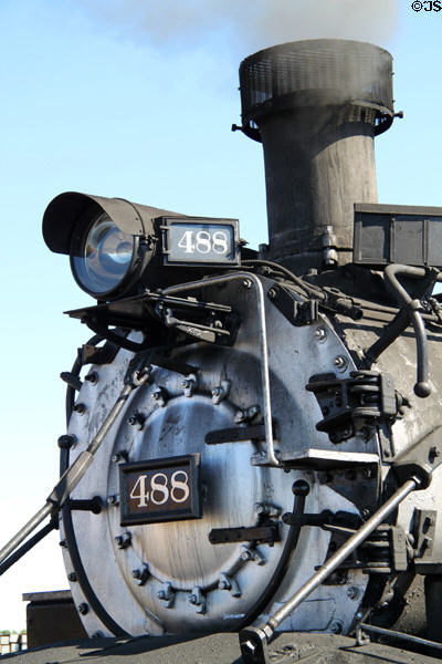 Cumbres & Toltec steam locomotive #488 nose. Antonito, CO.