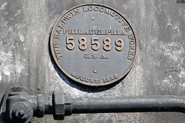 Cumbres & Toltec steam locomotive #488 Baldwin Locomotive Works of Philadelphia (1925) makers plaque. Antonito, CO.