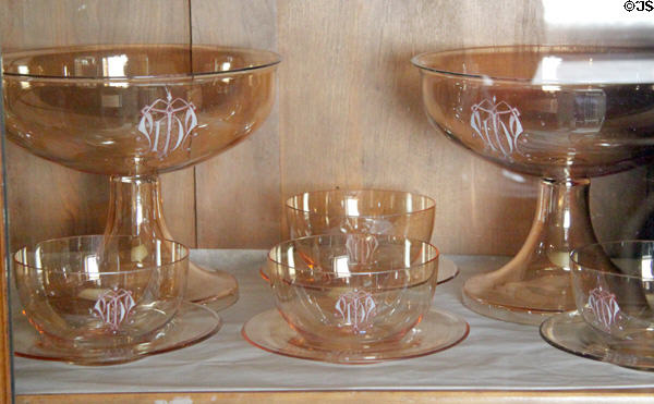 Engraved glass bowls at Rosemount House Museum. Pueblo, CO.