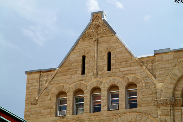 Romanesque gable of First National Bank. Trinidad, CO.