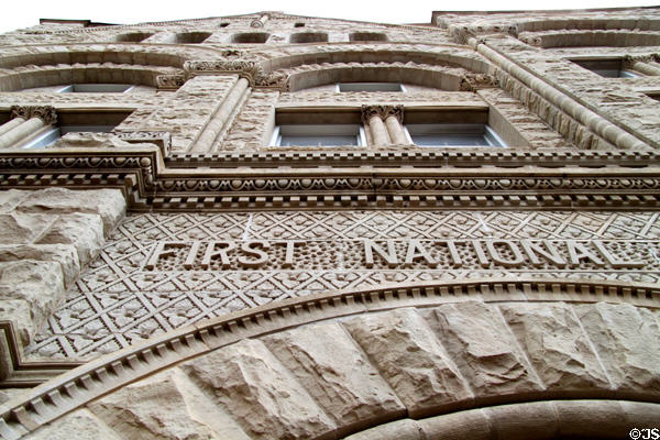 Stone facade of Rapp & Rapp's First National Bank. Trinidad, CO.