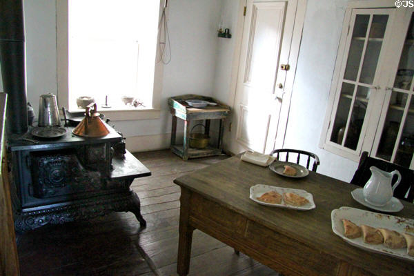 Kitchen with iron stove at Baca Adobe House. Trinidad, CO.