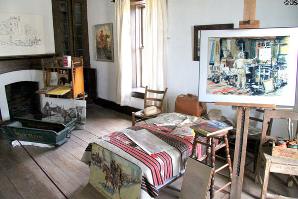 Room once occupied by artist A.R. Mitchell with his easel at Baca Adobe House. Trinidad, CO.