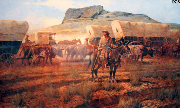 Painting of scene along Santa Fe Trail at Santa Fe Trail Museum. Trinidad, CO.