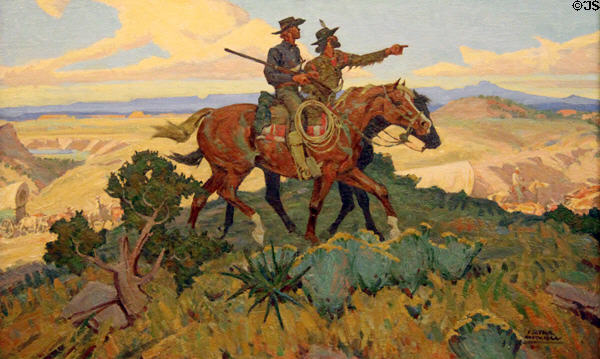 Wagon Train Scouts painting by Arthur Roy Mitchell at A.R. Mitchell Museum of Western Art. Trinidad, CO.