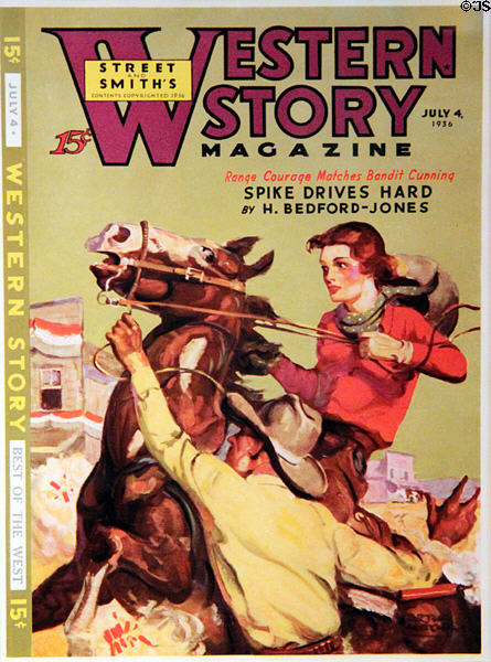 Western Story Magazine (July 4, 1936) with Mitchell's cover art at A.R. Mitchell Museum of Western Art. Trinidad, CO.