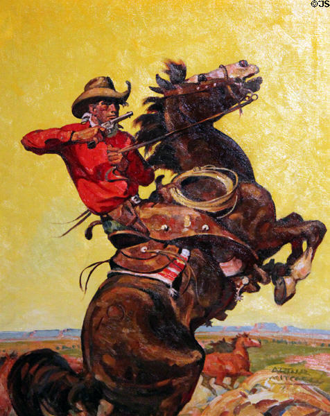 Driving Off Rustlers illustration for magazine cover by Arthur Roy Mitchell at A.R. Mitchell Museum of Western Art. Trinidad, CO.