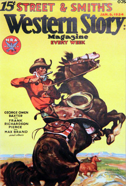 Western Story Magazine (Jan. 6, 1934) with Mitchell's cover art at A.R. Mitchell Museum of Western Art. Trinidad, CO.