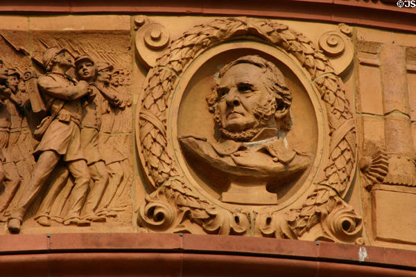 Frieze & bust of US General Winfield Scott on P.T. Barnum building. Bridgeport, CT.