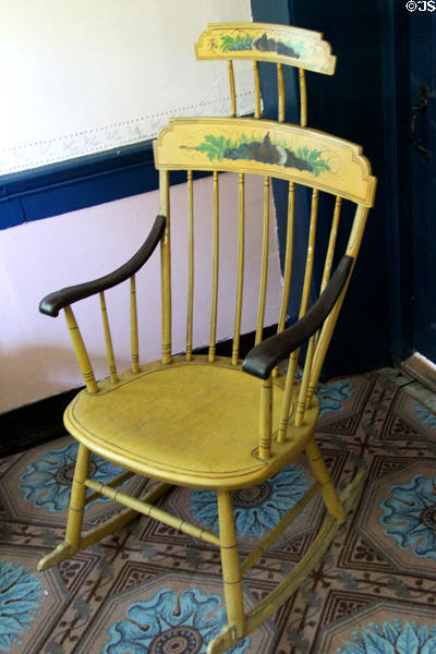Rocking chair with headrest & painted decoration at Thomas Griswold House. Guilford, CT.
