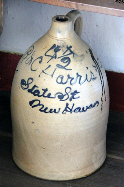 Stoneware jug marked R&C Harris of State St., New Haven at Hyland House. Guilford, CT.