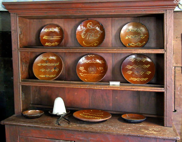 Redware plates at Hyland House. Guilford, CT.