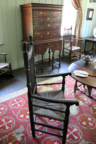Armchair, with high chest beyond at Hyland House. Guilford, CT.