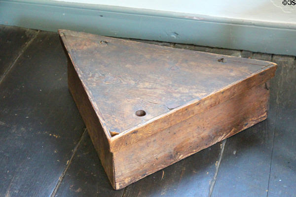 Antique wooden box for three-cornered hat at Hyland House. Guilford, CT.