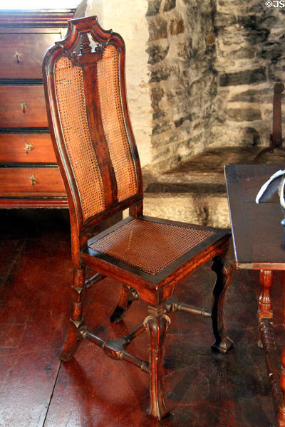 Walnut & cane sidechair (early 17thC) at Henry Whitfield State Museum. Guilford, CT.
