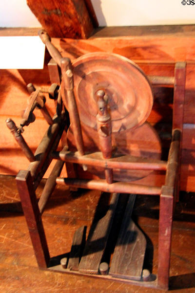 Flax wheel (aka Connecticut chair wheel) (c1800) by Joshua Goldsmith at Henry Whitfield State Museum. Guilford, CT.