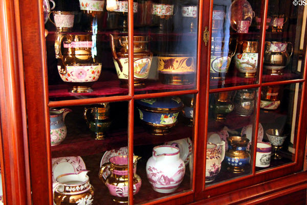 Collection of lusterware pitchers at Hill-Stead Museum. Farmington, CT.