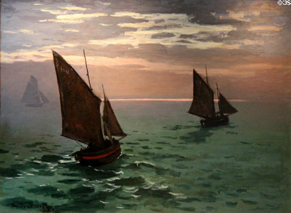 Fishing Boats at Sea painting (1868) by Claude Monet at Hill-Stead Museum. Farmington, CT.