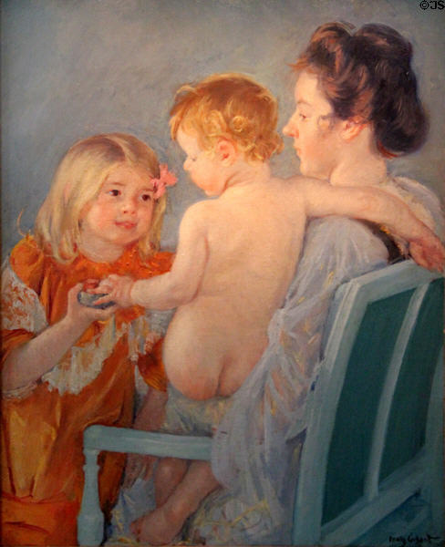 Sara Handing a Toy to the Baby painting (c1901) Mary Cassatt at Hill-Stead Museum. Farmington, CT.