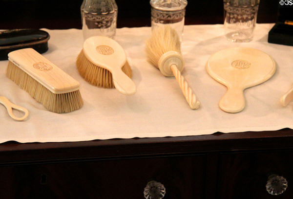 Ivory toilet set including had brush with spiral handle at Hill-Stead Museum. Farmington, CT.