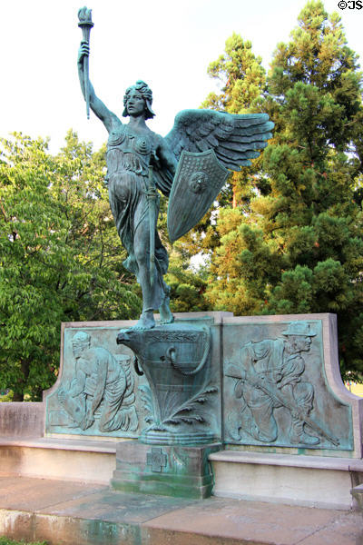 Spanish American War Memorial, statue of Nike, Greek Goddess of War, (1937) by Evelyn Batchelder Longman in Bushnell Park. Hartford, CT.