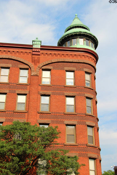 Corner Tower of Linden Building with Romanesque Revival brickwork. Hartford, CT.
