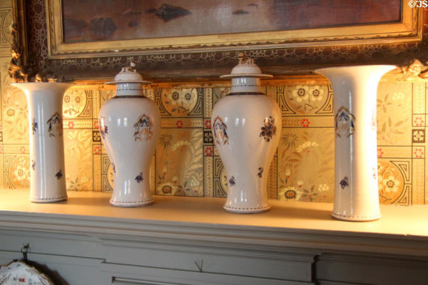 Chinese porcelain vases & urns (c1790) owned by Patty Olcott Butler with his initials (PB) at Butler-McCook House Museum. Hartford, CT.