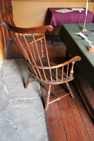Windsor-style chair used by Nathan Hale when he taught school now in Judgment Room at Nathan Hale Homestead Museum. Coventry, CT.
