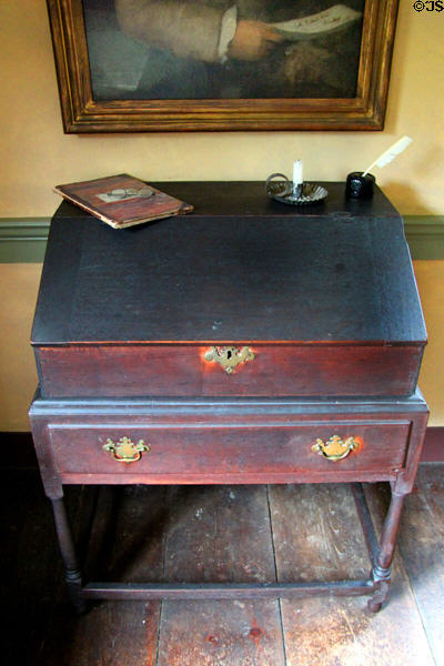 Richard Hale's writing desk (18thC) at Nathan Hale Homestead Museum. Coventry, CT.