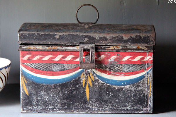 Early American decorated tin box at Nathan Hale Homestead Museum. Coventry, CT.