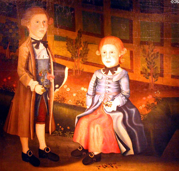 Portrait of two boys in garden (c1765) possibly by John Durand at Connecticut Historical Society. Hartford, CT.