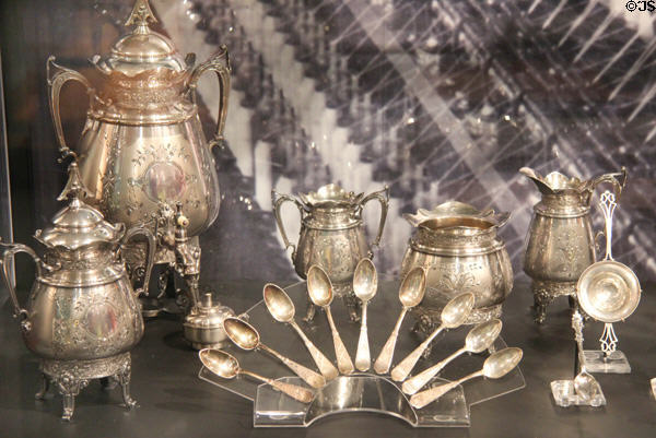 Silver tea service (c1879) by Simpson, Hall, Miller & Co. of Wallingford, CT at Connecticut Historical Society. Hartford, CT.