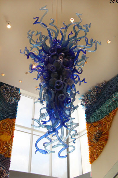 Blue & Beyond Blue glass chandelier sculpture (2006) by Dale Chihuly at New Britain Museum of American Art. New Britain, CT.
