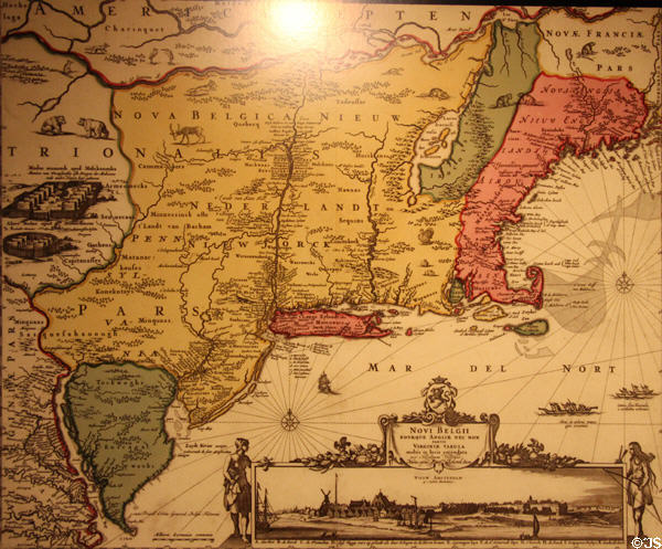 Map of Dutch Connecticut (1685) called Novi Belgii which ranged north to St. Lawrence River at Windsor Historical Society Museum. Windsor, CT.