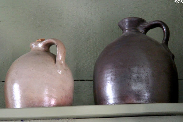 Stoneware jugs at Dr. Hezekiah Chaffee House. Windsor, CT.