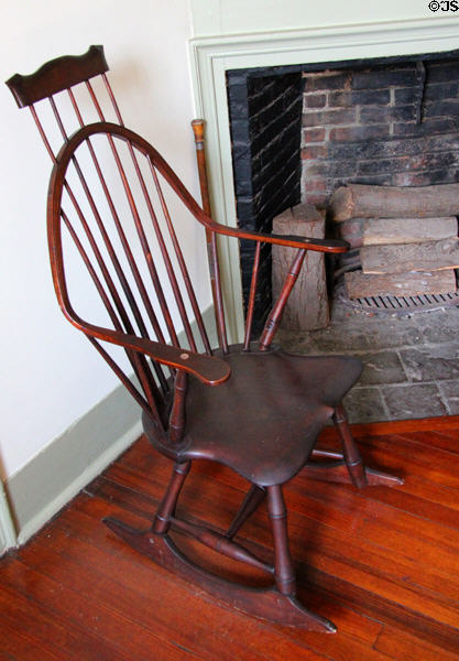 Rocking chair with extended head rest at Dr. Hezekiah Chaffee House. Windsor, CT.