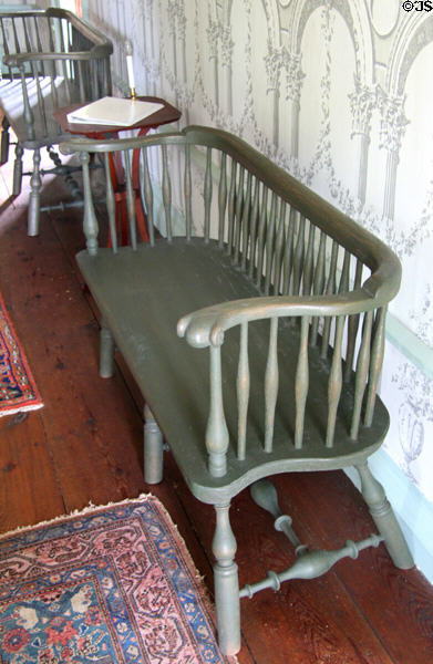 Turned balustrade bench at Oliver Ellsworth Homestead Museum. Windsor, CT.