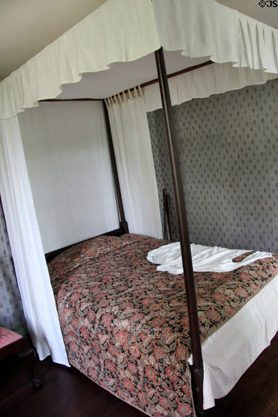 Bedroom with original French wallpaper at Oliver Ellsworth Homestead Museum. Windsor, CT.